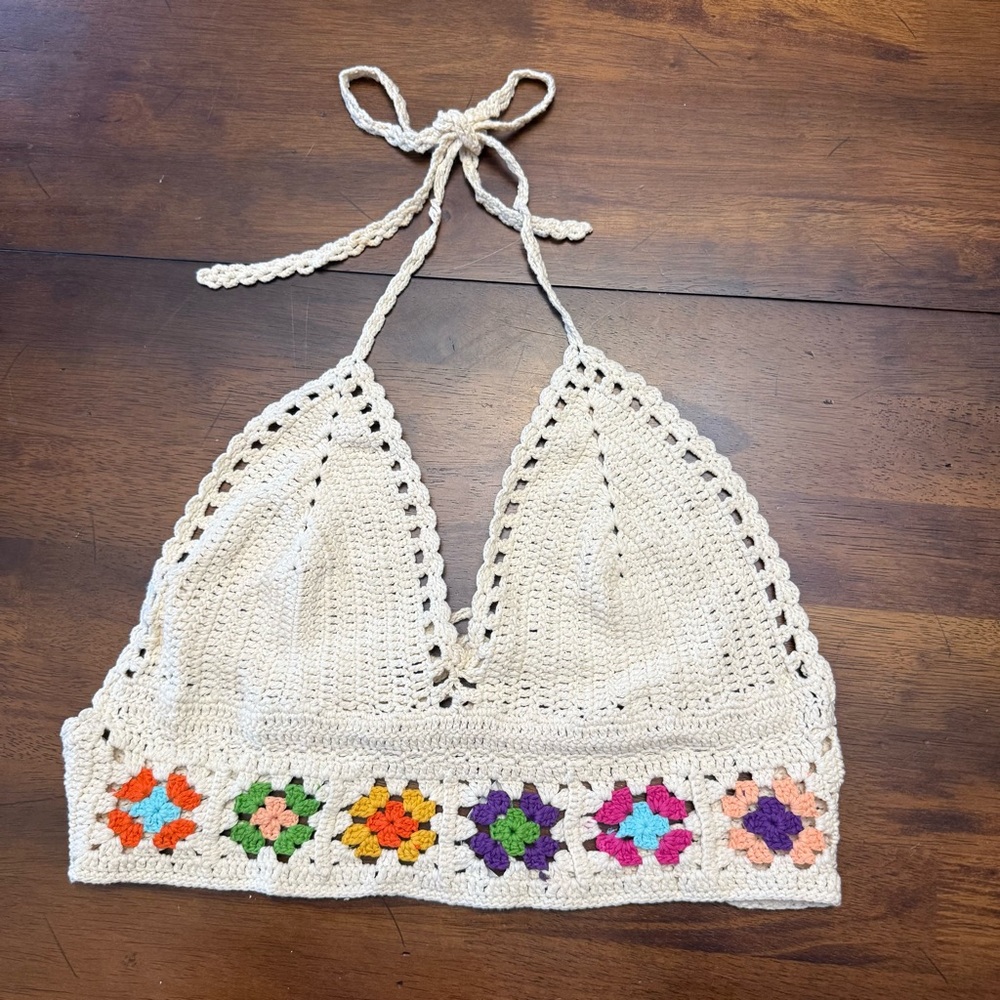 Beach By Exist WoWo Bohemian Crochet Tie Up Top
